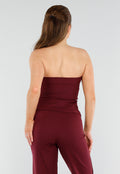 Bordeaux Strapless Korsettop met Knopen en Giletlook