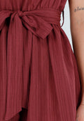 Bordeaux Playsuit met One Shoulder en Strik Tailleband
