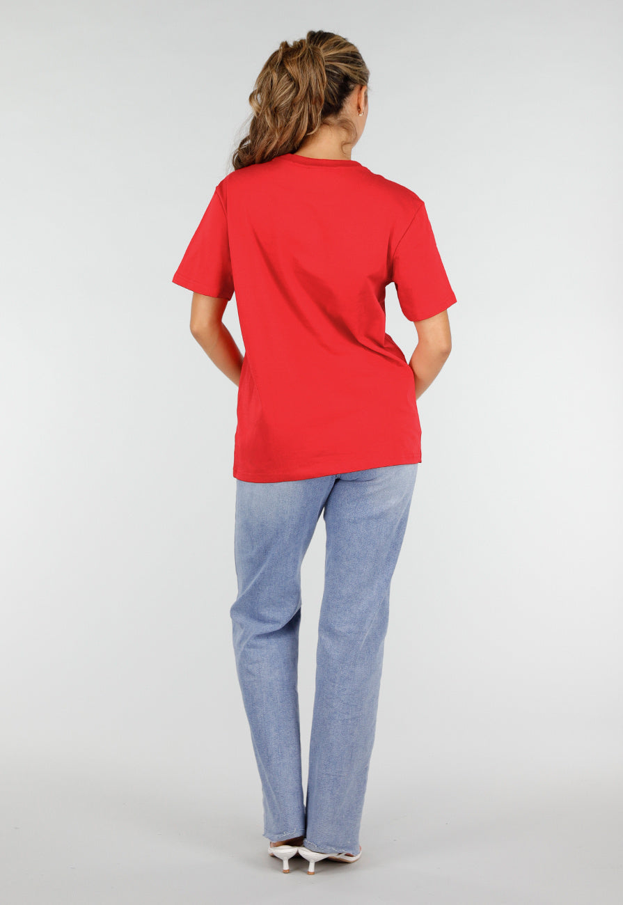 Rood Basic T-Shirt met Ronde Hals en Korte Mouwen