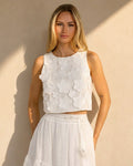 Witte Bloemen Crop Top met Mouwloos Model