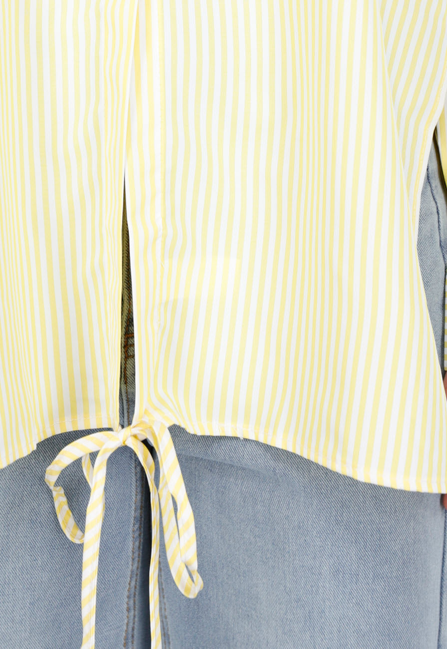 Butter Yellow Gestreepte Blouse met Lange Mouwen en Strikdetail