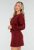 Rode Gebreide 2-Piece Set met Vest en Rok