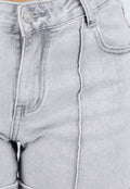 Grijze Denim Shorts met Omgeslagen Zoom en High Waist