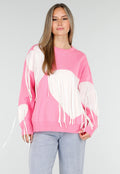 Roze Trui met Witte Hartprint en Franjes