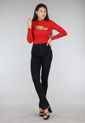 Rode Rib Bodysuit met Uitsnede
