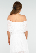 Witte Off Shoulder Maxi Jurk met Kant en Taillekoord