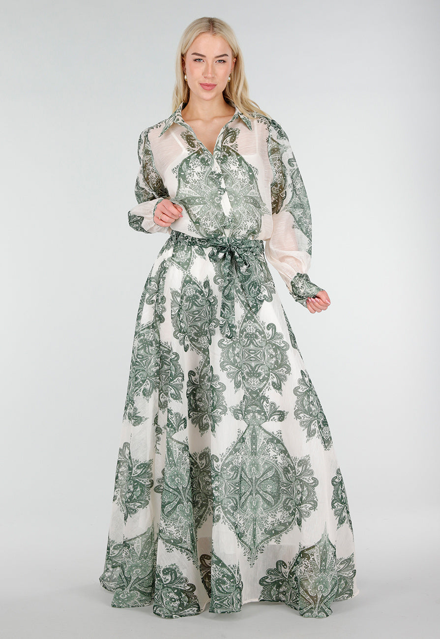 Groene Semi-Transparante Blouse met Paisley Print