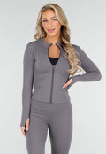 Grijze Stretch Sportset met Strakke Legging en Vestje