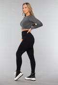Donkergrijze Korte Longsleeve Sporttop