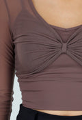 Bruine Stretch Mesh Crop Top met Losse Top en Pads