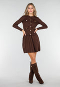Bruine Geribde Stretch Two Piece Set met Plooirok