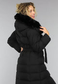 Zwarte Lange Pufferjacket met Bontkraag