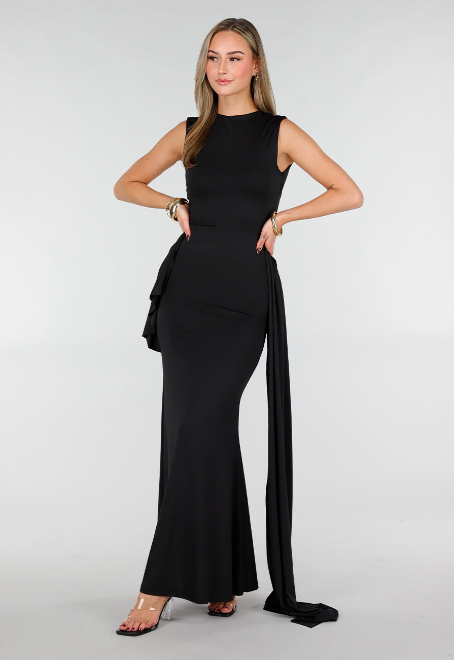 Zwarte Elegante Maxi Jurk met Getailleerde Fit