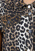 Bruine Denim Gilet met Panterprint en Ruffle Mouwen