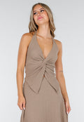 Taupe Halter Set met Geknoopte Top en Stretch