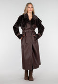 Bruine Lange Jas met Faux Fur en Ceintuur