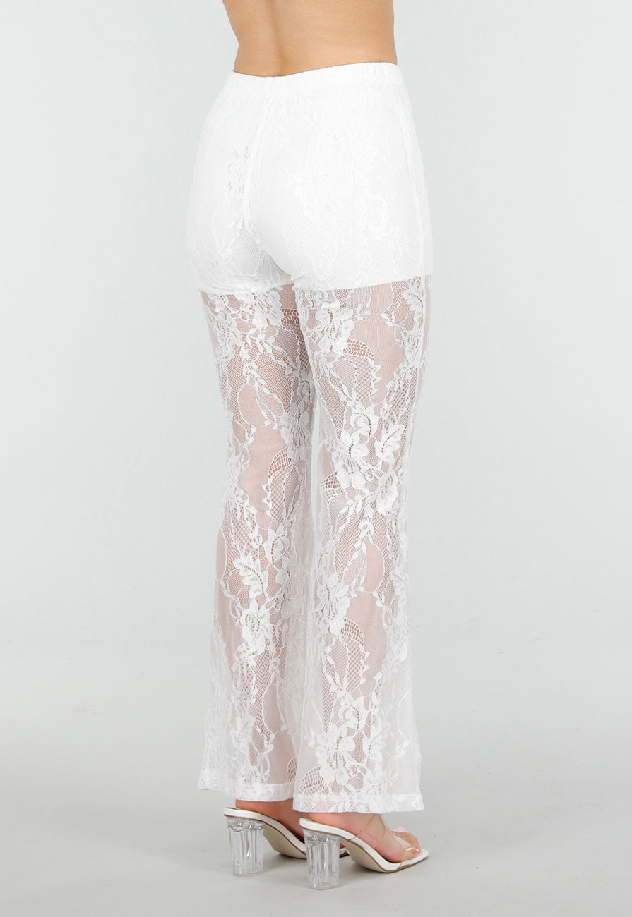 Petite Witte Kant Flared Broek met Stretch en Binnenbroekje