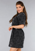 Grijze Oversized T-Shirt Jurk met Panterprint