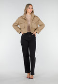 Beige Cropped Jas met Grote Zakken en Rechte Pasvorm
