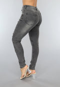 Grijze Ripped Skinny Jeans met Rib Detail