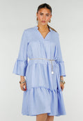 Lichtblauwe Midi Jurk met V-hals en Ruffle Details