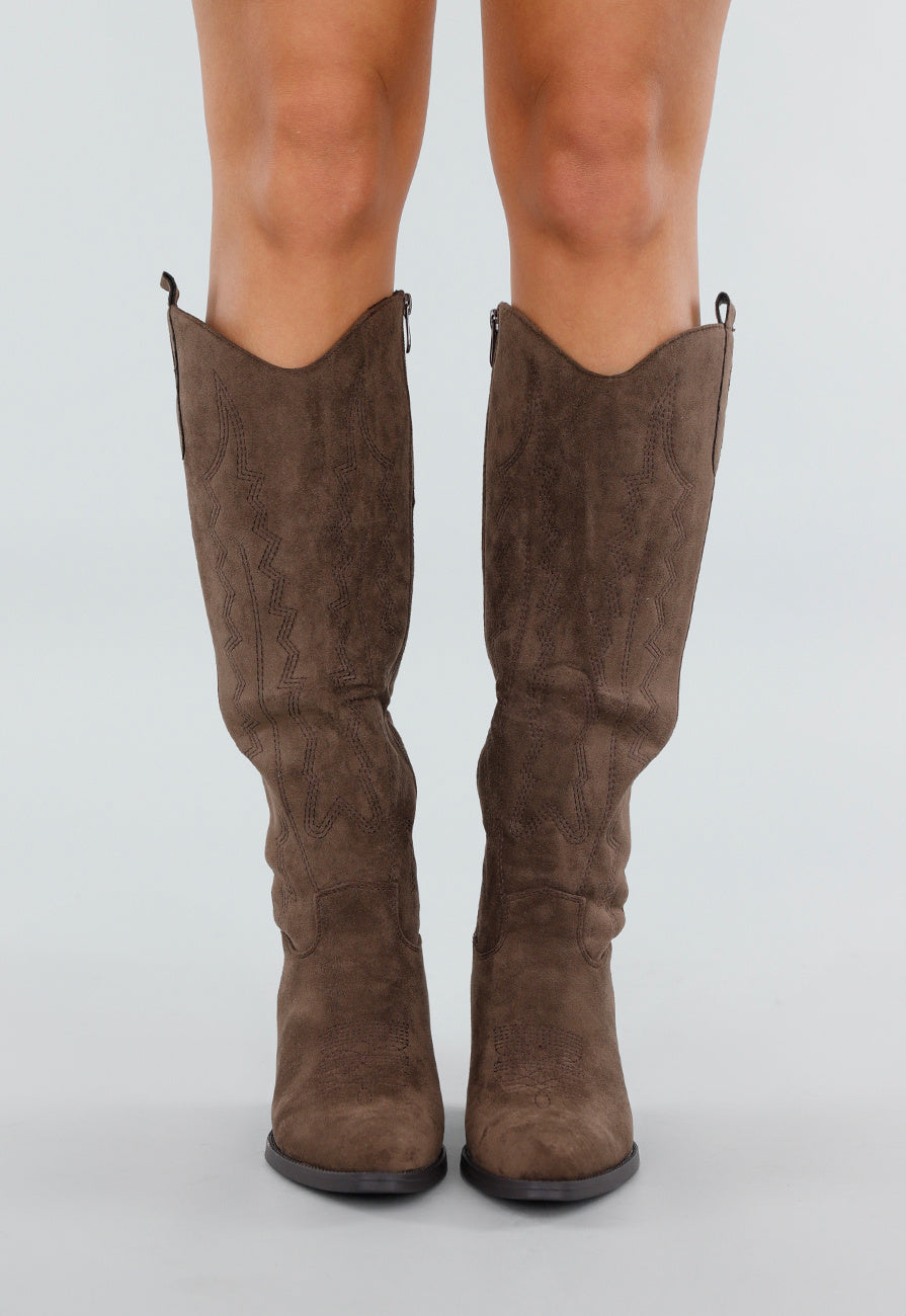 Bruine Suède Cowboyboots met Hak