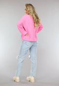 Roze Rib Gebreide Trui met Hoge Hals