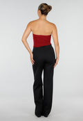 Bordeauxrode Strapless Fringe Top met Stretch