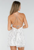 Witte Pailletten Halter Jurk met Open Rug en Kralenband