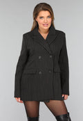 Zwarte Oversized Blazer met Krijtstreep