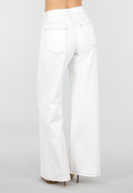 Witte Wide Leg Jeans met Bruine Stiksels en Mid Waist Pasvorm
