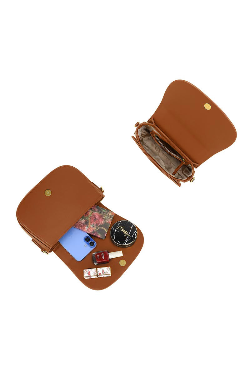 Bruine Crossbody Tas met Brede Schouderband en Gouden Accenten