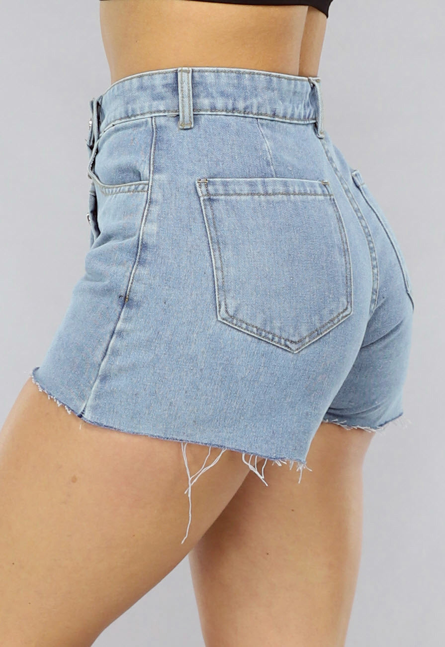 Geplooide Denim Overslag Skort in Lichtblauw met Knopen
