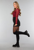 Burgundy One Shoulder Glitter Top