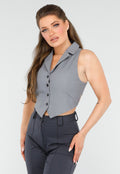 Getailleerd Grijs Gilet met Knopen en Strik Achterkant