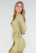Groene Wikkel Top met Lange Mouwen en Stretch