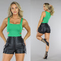 Groene Vierkante Hals Bodysuit met Uitsnede