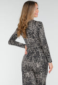Zwart Beige Jumpsuit met Print en Ceintuur