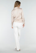 Blouse met Lange Mouwen in Beige Satijn