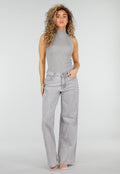 Grijze Wide Leg Jeans met Stud Details en High Waist Pasvorm