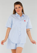 Lichtblauwe Katoenen Set met Blouse en Short met Zakken