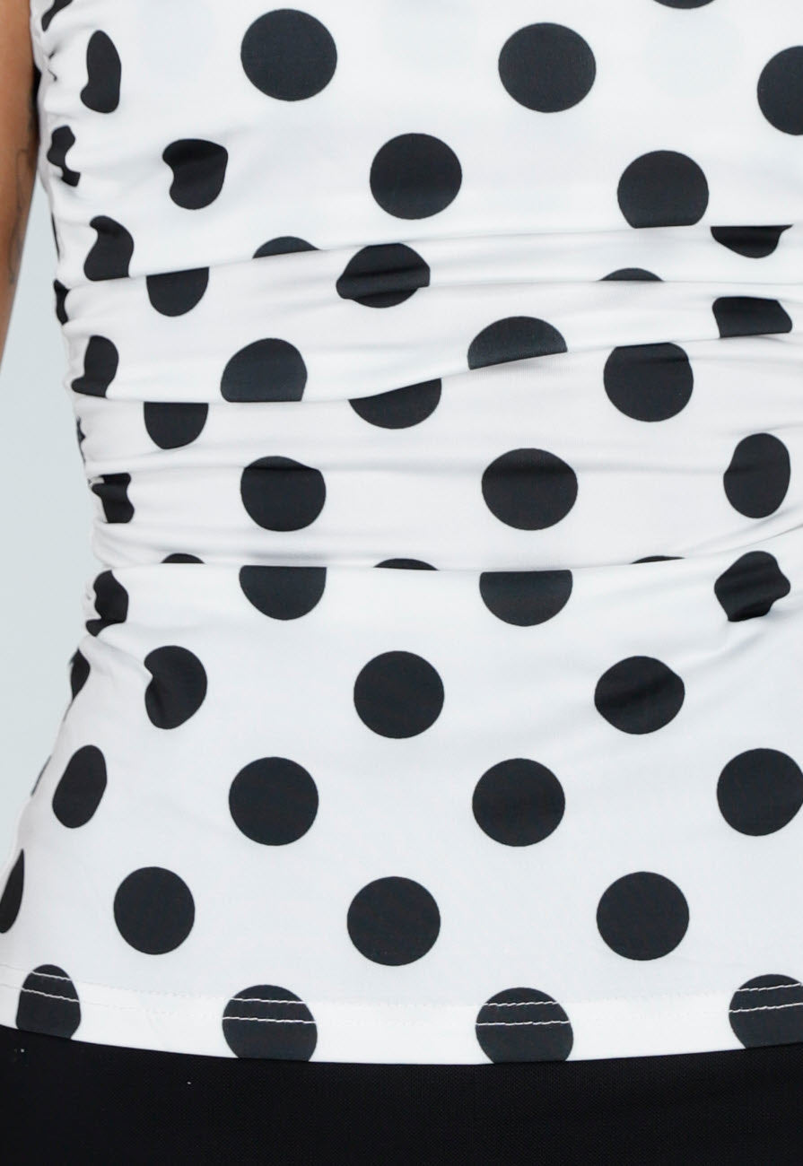 Witte Polkadot Top met Open Rug en Striksluiting