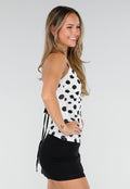 Witte Polkadot Top met Open Rug en Striksluiting