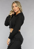 Zwart Cropped Korset Look Vestje met Capuchon