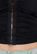 Zwarte Mouwloze Crop Top met Haaksluiting en Stretch