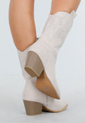 Beige Suède Look Cowboylaarzen met Blokhak