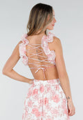 Witte Maxi Jurk met Roze Bloemenprint en Ruches