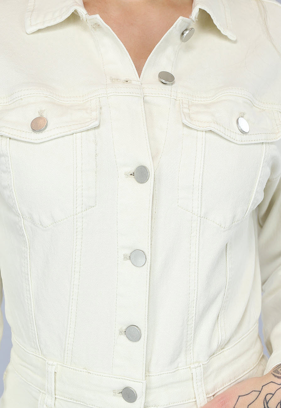 Redial Jeans  Longsleeve Straight Leg Jeans Jumpsuit in Crème