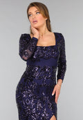 Donkerblauwe Jurk met Pailletten Ornamenten