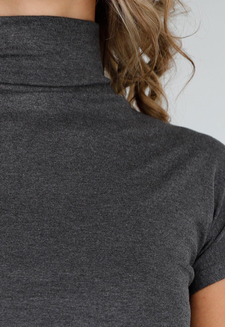 Grijze Stretch Top met Col en Korte Mouwen